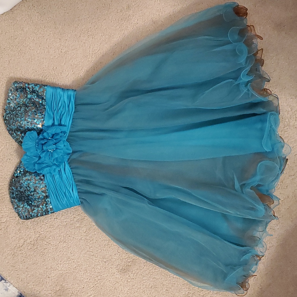 Sherri hill strapless blue cocktail dress
